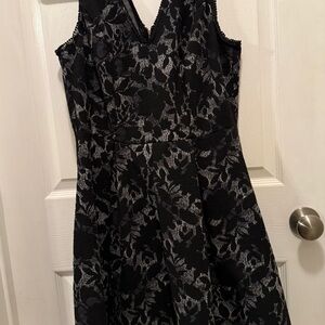 She & sky black & grey Vneck dress 1XL pleated skirt cotton rayon 1XL 19”wide